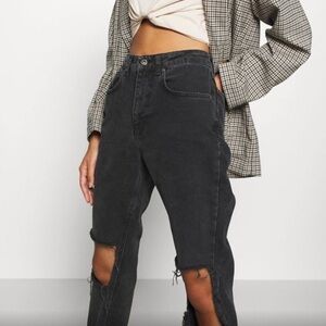 Ragged Black Jeans with back leg distressed jeans size 28